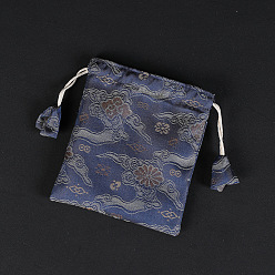 Темно-синий  Шифер Прямоугольные подарочные пакеты для украшений из ткани в китайском стиле для серег, Браслеты, ожерелья упаковка, благоприятный облачный узор, темный сланец синий, 15x13 см