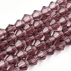 Purple Bicone Glass Beads Strands, Faceted, Purple, 4x4mm, Hole: 1mm, about 92~96pcs/strand, 13.78~14.37 inch