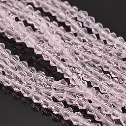 Pearl Pink Bicone Glass Beads Strands, Faceted, Pearl Pink, 4x4mm, Hole: 1mm, about 92~96pcs/strand, 13.78~14.37 inch