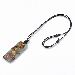 Mixed Stone Assembled Bronzite and Aqua Terra Jasper Pendant Necklaces, with Leather Cord, Rectangle, 13.38 inch~26.77 inch(34~68cm), Pendant: 50x21x6.5mm