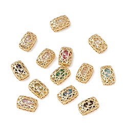 Mixed Color Eco-friendly Brass Micro Pave Cubic Zirconia Multi-strand Links, Rack Plating, Cadmium Free & Lead Free, Rectangle, Golden, Mixed Color, 14x10x5mm, Hole: 1.2mm