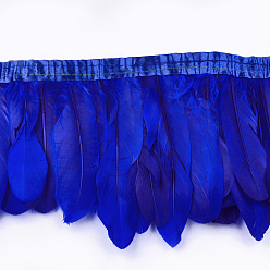 Azul Corte de flecos de plumas de ganso, accesorios de vestuario, teñido, azul, 145~195 mm, sobre 2 m / bolsa