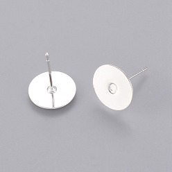 Silver Stud Earring Settings, Lead Free and Cadmium Free, Brass Head and Stainless Steel Pin, Silver Color Plated, Tray: 6mm, Pin: 12mm