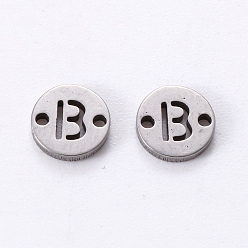 Letter B 201 Stainless Steel Links, Laser Cut, Flat Round with Letter, Letter.B, 6x6x1mm, Hole: 0.8mm