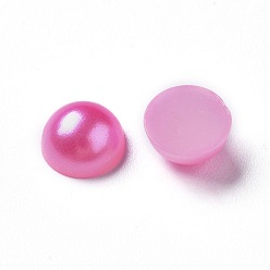 Rose Chaud Cabochons en plastique imitation perle abs, demi-tour, rose chaud, 6x3mm