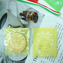 Jaune Champagne Sacs à biscuits en plastique autocollants carrés sur le thème de Noël, pour la cuisson des sacs d'emballage, modèle de guirlande de noël, jaune champagne, 70x70 mm (sous la fermeture éclair), épaisseur unilatérale : 4 mil