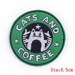 Vert Mer Moyen Tissu de broderie informatisé sur le thème du chat fer sur/coudre sur les patchs, accessoires de costumes, vert de mer moyen, 65mm