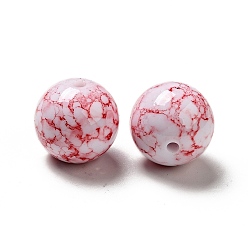 Red Opaque Acrylic Beads, Round with Ink Danqing Pattern, Red, 15~16x15mm, Hole: 2mm