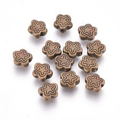 Antique Bronze Tibetan Style Alloy Beads, Lead Free & Cadmium Free, Antique Bronze Color, Flower, about 7mm long, 7mm wide, 2.5mm thick, hole: 1.5mm