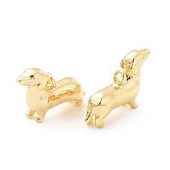 Chapado en Oro Real 18K Encantos de bronce, encanto de perro, real 18 k chapado en oro, 10x4x16 mm, agujero: 1.4 mm
