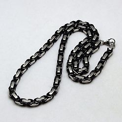 Gunmetal Men's Boys Byzantine Chain Necklaces Fashionable 201 Stainless Steel Necklaces, with Lobster Claw Clasps, Black & Stainless Steel Color, 21.3 inch(54cm)