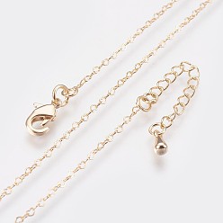 Real 18K Gold Plated Long-Lasting Plated Brass Heart Link Chains Necklaces, with Lobster Claw Clasp, Nickel Free, Real 18K Gold Plated, 18.1 inch (46cm), 2mm, Heart Link: 3x2x0.7mm