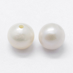 Floral White Natural Cultured Freshwater Pearl Beads, Half Drilled, Round, Floral White, 5~5.5mm, Hole: 0.8mm