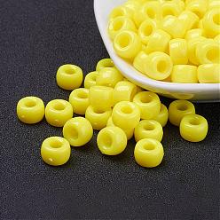 Yellow Opaque Acrylic European Beads, Barrel, Yellow, 9x6mm, Hole: 4mm, about 1900pcs/500g