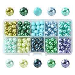 Mixed Color Mixed Pearlized Round Glass Pearl Beads, Mixed Color, 8mm, Hole: 1mm, about 200pcs/box