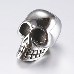 Plata Antigua 316 perlas quirúrgicas de acero inoxidable, cráneo, abalorios de grande agujero, plata antigua, 20x13.5x13 mm, agujero: 6 mm