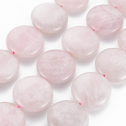 Rose Quartz Natural Rose Quartz Beads Strands, Flat Round, 25x9~10mm, Hole: 1.2mm, about 16pcs/strand, 15.55 inch(39.5cm)
