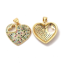 Colorful Brass Micro Pave Cubic Zirconia Pendants, Heart Charms, Golden, Colorful, 21x22x4mm, Hole: 5x3.5mm