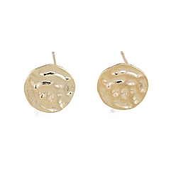 Real 18K Gold Plated Brass Stud Earrings Findings, with Vertical Loops, Flat Round, Real 18K Gold Plated, 10.7~10.8x4mm, Hole: 1.6mm, Pin: 0.75mm