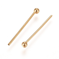Real 24K Gold Plated 304 Stainless Steel Ball Head Pins, Real 24k Gold Plated, 15~18x0.6mm, 22 Gauge, Head: 1.8mm