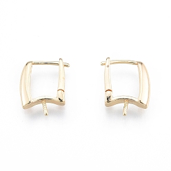 Real 18K Gold Plated Ion Plating(IP) Brass Hoop Earring Findings with Latch Back Closure, for Half Drilled Beads, Rectangle, Real 18K Gold Plated, 16x13x3mm, Pin: 0.8mm