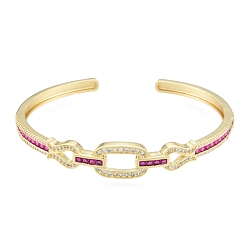Magenta Cubic Zirconia Oval & Fish Open Cuff Bangle, Real 18K Gold Plated Brass Jewelry for Women, Magenta, Inner Diameter: 2-1/8x2-1/2 inch(5.4x6.4cm)