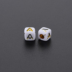 Letter A Opaque White Acrylic Beads, Metal Enlaced, Cube with Letters, Letter.A, 4.5mm, Hole: 2mm, about 5000pcs/500g