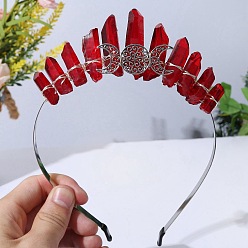 Red Raw Natural Quartz Hair Bands, Triple Moon Metal Hair Bands, for Women Girls, Red, 180x125x20mm