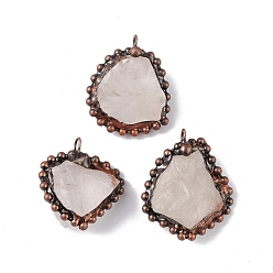 Quartz Crystal Natural Quartz Crystal Pendants, Nuggets Charms with Red Copper Plated Brass Chains, Lead Free & Cadmium Free, 31~42x23~35x12~23mm, Hole: 4mm