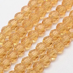 Orange Glass Beads Strands, Faceted(32 Facets), Round, Orange, 4mm, Hole: 1mm, about 98pcs/strand, 13.7 inch