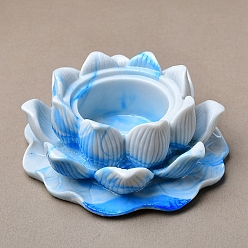 Deep Sky Blue Buddhist Lotus Flower Mini Resin Crystal Ball Display Bases, Crystal Sphere Display Stand, Deep Sky Blue, 108x45mm, Inner Diameter: 50mm