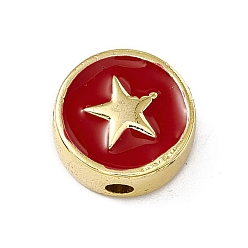 Brique Rouge Laiton perles d'émail, plaqué longue durée, sans cadmium et sans plomb, réel 18 k plaqué or, plat et circulaire avec étoile, firebrick, 11x4.5mm, Trou: 1.8mm
