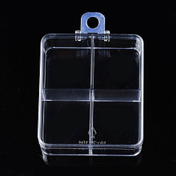 Clear Polystyrene Bead Storage Containers, with Cover and 4 Grids, for Jewelry Beads Small Accessories, Rectangle, Clear, 7.9x6.6x2.5cm, Hole: 8mm, compartment: 30.5x35mm