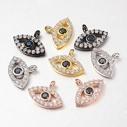 Mixed Color Eye Brass Micro Pave Cubic Zirconia Charms, Mixed Color, 8x11x2mm, Hole: 1mm