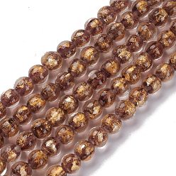 Sienna Handmade Gold Sand Lampwork Beads Strands, Round, Sienna, 10.5x9.5mm, Hole: 1.6mm, about 30pcs/strand, 11.26 inch(28.6cm)