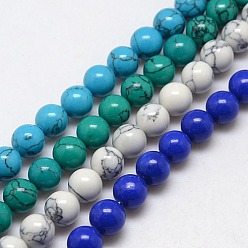 Mixed Color Synthetic Turquoise Beads Strands, Dyed, Round, Mixed Color, 6mm, Hole: 1mm, about 62pcs/strand, 15.7 inch