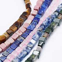 Mixed Stone Natural Mixed Gemstone Beads Strands, Cube, 4~4.5x4~4.5mm, Hole: 1mm, about 88pcs/strand, 15.9 inch