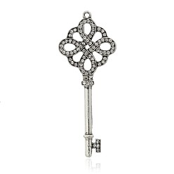 Кристалл Ключ от всех дверей античный посеребренные сплав горный хрусталь большие кулоны, кристалл, 75x30x4 мм, отверстие : 2 мм