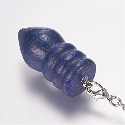 Lapis Lazuli Pendules de radiesthésie pointus en lapis lazuli naturel, avec des chaînes en laiton croisées, balle, platine, 36x14mm, Trou: 2mm, environ : pouce (8 cm)