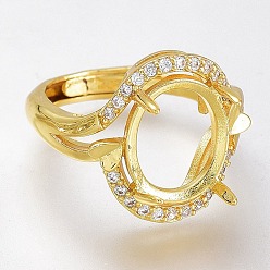 Oro Componentes de anillo de dedo de zirconia cúbica transparente con micro pavé de latón ajustable, 4 configuraciones de anillo de punta de garra, larga duración plateado, oval, dorado, tamaño de EE. UU. 5 1/2, diámetro interior: 16.1 mm, Bandeja: 12x10 mm