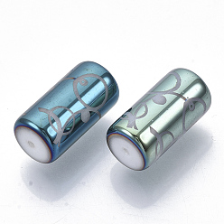 Aquamarine Electroplate Glass Beads, Column with Circle Dot Pattern, Aquamarine, 20x10mm, Hole: 1.2mm, about 50pcs/bag