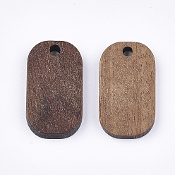 Brun Saddle Pendentifs en bois de noyer, rectangle arrondi, selle marron, 20.5x11.5x2.5~3mm, Trou: 1.8mm