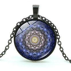 Color de Malva Collar con colgante de cúpula de flor de cristal, joyas de aleación para mujer, color de malva, 17.72~20.87 pulgada (45~53 cm)