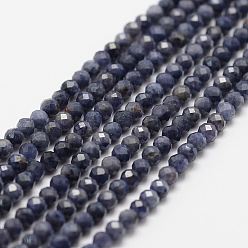 Saphir Brins de perles de saphir naturel, facette, ronde, 3mm, Trou: 0.5mm, Environ 120~124 pcs/chapelet, 12.8 pouces (325 mm)