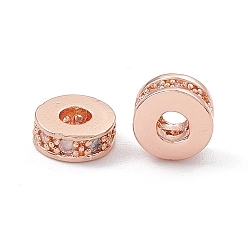 Rose Gold Brass Spacer Beads, with Crystal Rhinestone, Flat Round, Rose Gold, 7x3~3.7mm, Hole: 3.4mm
