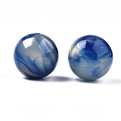 Bleu Perles acryliques opaques, Couleur de deux tons, avec de la poudre de paillettes, ronde, bleu, 19.5x19mm, Trou: 2.5mm, environ110 pcs / 500 g