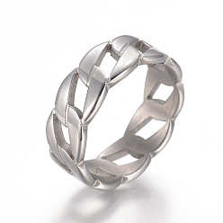 Stainless Steel Color Unisex 304 Stainless Steel Finger Rings, Wide Band Rings, Curb Chain Shape, Stainless Steel Color, Size 6~11, 16~21mm, 7mm wide