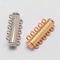 Mixed Color Alloy Magnetic Slide Lock Clasps, 5-Strand, 10-Hole, Tube, Mixed Color, 31x13.5x7mm, Hole: 2mm