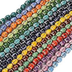 Couleur Mélangete Brins de perles de porcelaine faites à la main, de rugby, couleur mixte, 16x11mm, Trou: 1.6mm, Environ 22 pcs/chapelet, 13.98'' (35.5 cm)