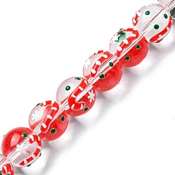 Candy Cane Christmas Theme Handmade Lampwork Beads Strands, with Enamel, Round, Candy Cane, 12x13mm, Hole: 1.4mm, about 30pcs/strand, 13.78''(35cm)